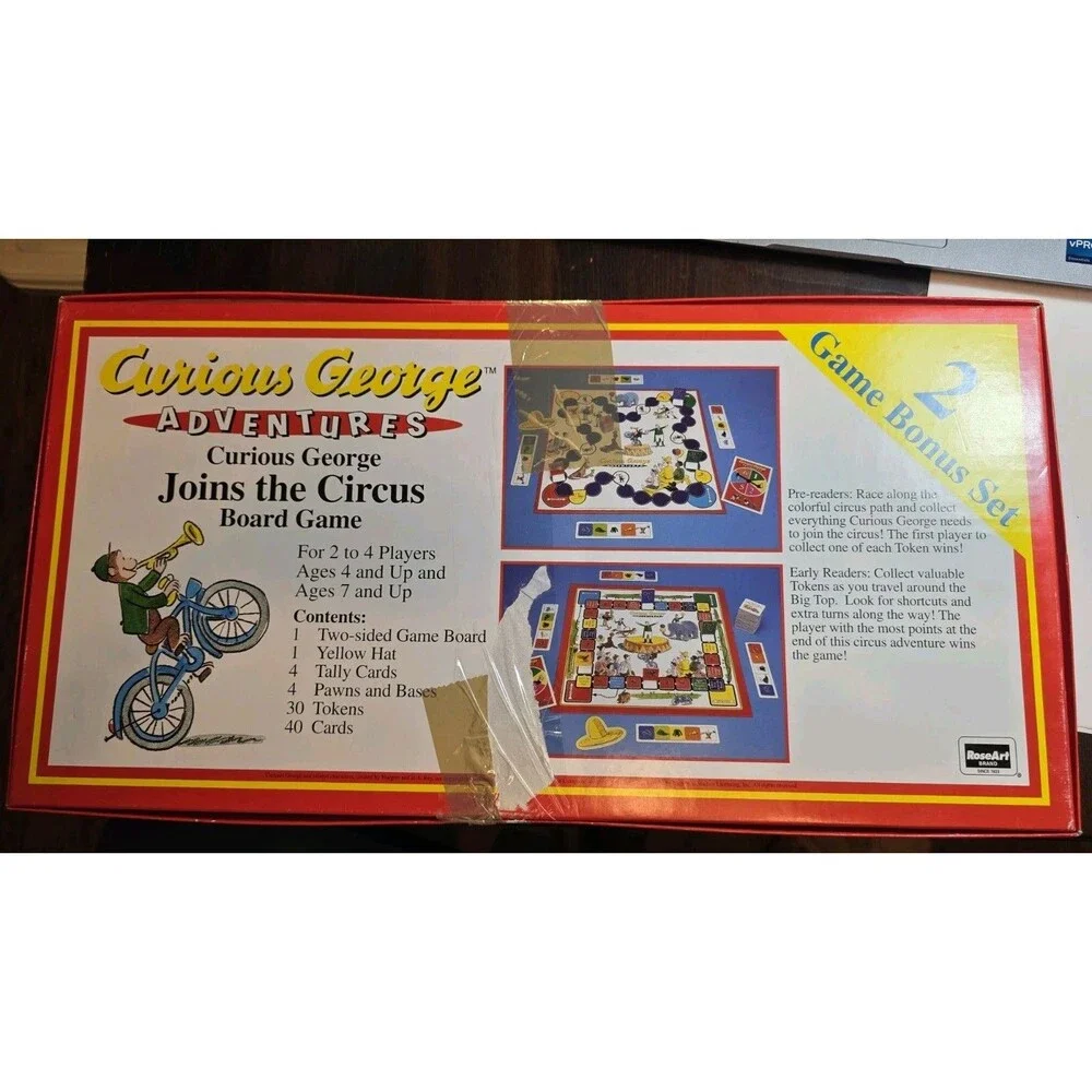 Curious George Joins The Circus Vintage 1999 board game RoseArt USA